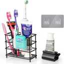 Donkiyana Bathroom Toothbrush Holder with Squeezer Rollers, Black 304 Stainless Steel Wall Mount Bathroom Accessories Organizer with Hanging Storage Box, Small