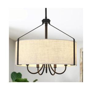 5-Light Farmhouse Chandelier, Linen Drum Chandeliers for Dining Room, Modern Drum Pendant Hanging Ceiling Light Fixture for Bedroom Living Room Staircase Entryway Kitchen Foyer Lighting Fixtures