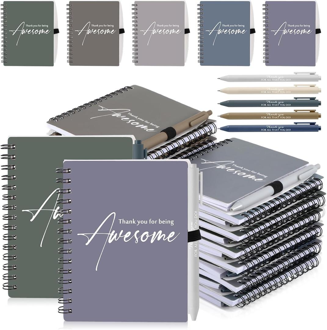 Honoson Spiral Notebook Sets Bulk for Employee Appreciation Inspirational Journal Thank You for Being Awesome Notepads with Ballpoint Pen for Teacher Student Manager(Gentle Morandi Color,30 Sets)