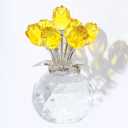 Crystal Yellow Rose Bouquet Figurine with Round Vase Gifts for Her, Glass Rose Flower Romantic Keepsakes for Women Mom on Christmas, Collectible Decoration Table Centerpiece for Home