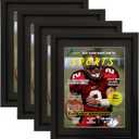 Goldfinch 4 Packs Sports Magazine Frame Displays Magazines Measuring 8.5 x 11.25 or 8.25 x 11 inches with Double Black Core Matting, Deep Frame Moulding, with Installed Hangers