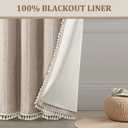 Brown Boho Blackout Curtains 96 Inches Long Linen Blend 2 Panels with Tassels and Cotton Embroidery, Farmhouse Vintage Rustic Rod Pocket Drapes for Living Room or Bedroom