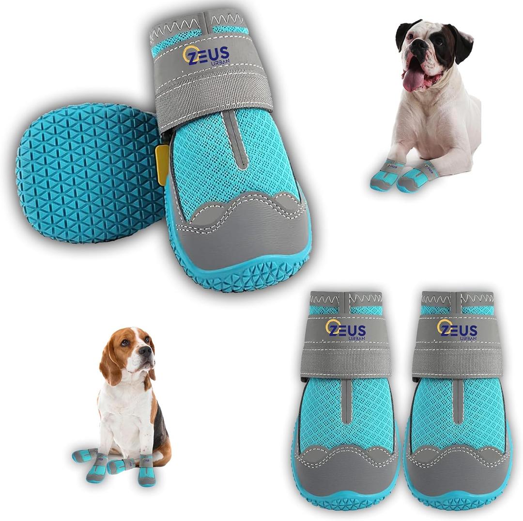 Dog Boots  Breathable Paw Protectors, Anti-Slip Sole (4 Pack, Size 6, Blue), for Small Dogs | Hiking, Hot Pavement & Winter Snow | Adjustable Straps with Reflective Safety Design