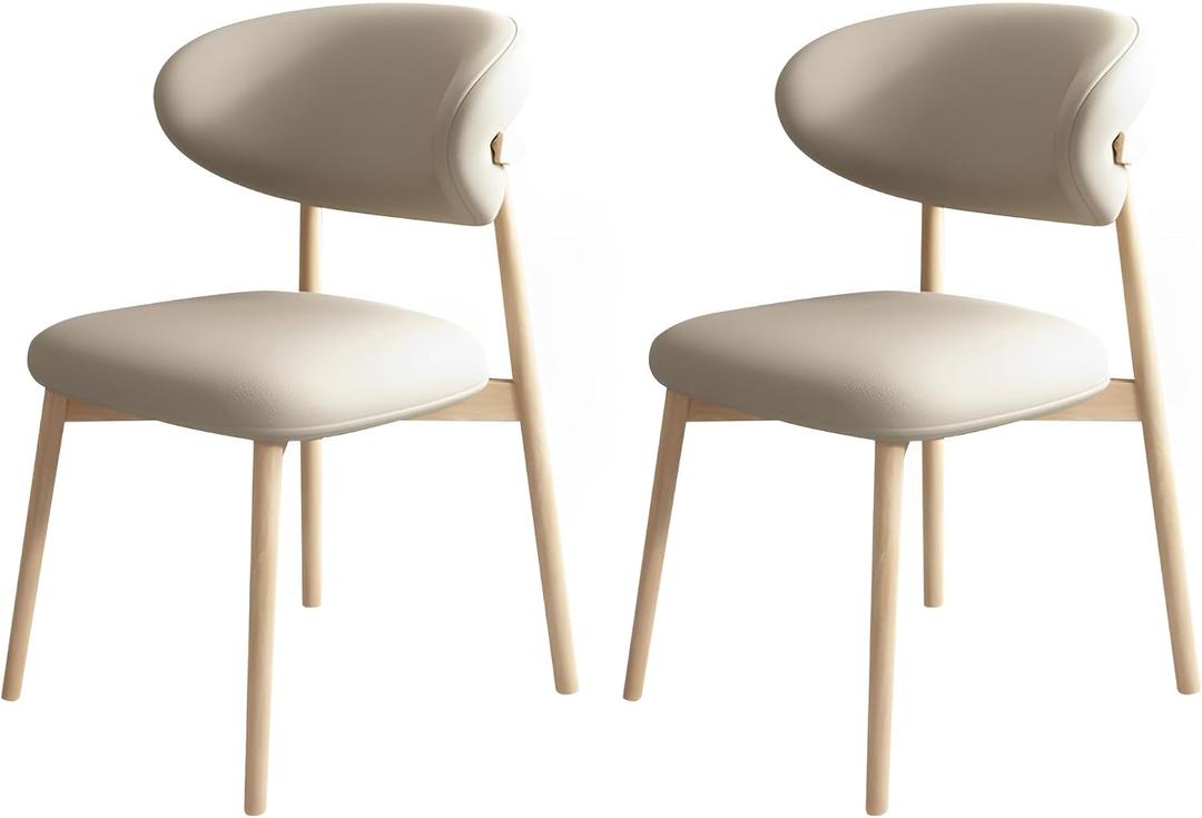 Wooden Armless Dining Chairs Mid Century Modern Kitchen Chairs with Back and Wood Frame Upholstered Dining Chairs for Kitchen Living Waiting Room (Wood 1, Set of 2)