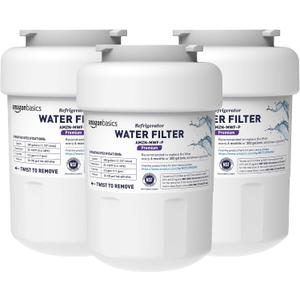 Amazon Basics Replacement GE MWF Refrigerator Water Filter Cartridge - Pack of 3, NSF Certified, Compatible with GE and Kenmore, Premium Filtration
