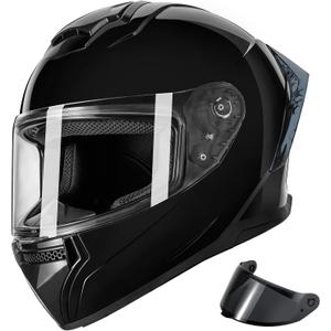 Motorcycle Helmets Full Face for Adults Motorcycle Helmet Men & Women - DOT Approved with 2 Removable Visors (1 Clear + 1 Tinted), Suitable for Powersports, Bike & Motocross Rides (Black), Small 
