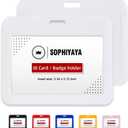 2 Pack Sliding Horizontal Badge Holder Hard Plastic Key Card Work Badge Sleeve for Office School Factory Teacher Student (White)