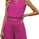 Two Piece Sets for Women Summer 2025 Cute Vacation Short Sets Sleeveless Crop Tank Top High Waisted Shorts Outfits Pocket (Medium, Rose Red)