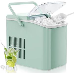 OLIXIS Countertop Ice Maker Machine with Handle, Auto-Cleaning Portable Ice Maker with Basket & Scoop, 26lbs in 24Hrs & 9 Ice Cubes in 6 Mins, 2 Ice Cube Sizes, for Home Party Camping RV, Green (12.3"*8.5"*11.7")