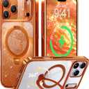 CASEKOO Pearlescent Shimmer 360 Spin Magnetic Stand for Glossy iPhone 17 Pro Max Case for Women, Fit for MagSafe, 17FT Drop Protection, Chic Design for 17 Pro Max Case with Stand, Cosmic Orange