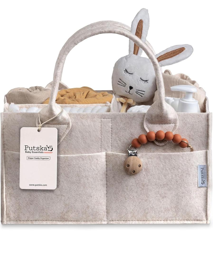 PUTSKA Baby Diaper Caddy Organizer - Nursery Storage Basket for Diaper Station, Baby Basket Shower Gift List and Registry Must-Have, Newborn Essentials, Nursery Decor for Boy or Girl - Mocha, Large