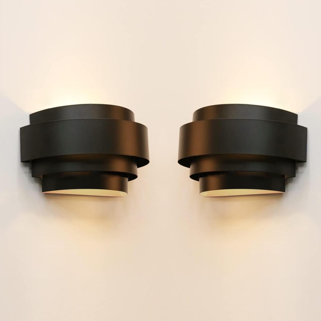 LightInTheBox Modern Wall Light, Black Indoor Wall Light Metal Wall Sconce for Home Theater, Staircase, Basement, Bedroom (2PCS)