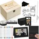 Epakh Class of 2026 Graduation Wishes Cards Box Graduation Party Photo Frame Note Cards for 4" x 6" Photos with 10 Metallic Markers 2 Washi Tape Wooden Keepsake Box for Grad Party Decor(Black Card)