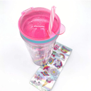 Snack and Drink Cup, Unicorn Theme, Kid's Combo All-in-One Tumbler for On-The Go, No-Leak Straw Included, Pink