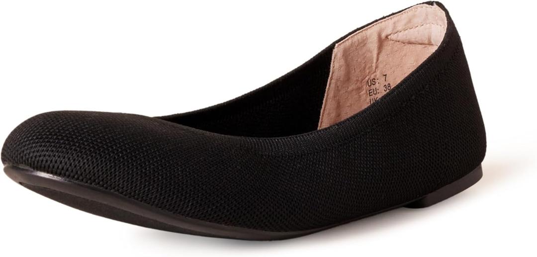 Amazon Essentials Women's Knit Ballet Flat (9 Wide, Black)
