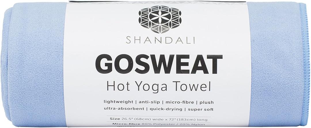 Shandali GoSweat Non-Slip Hot Yoga Towel with Super-Absorbent Soft Suede Microfiber in Many Colors, for Bikram Pilates and Yoga Mats. (72.00" x 26.50", Placid Blue)