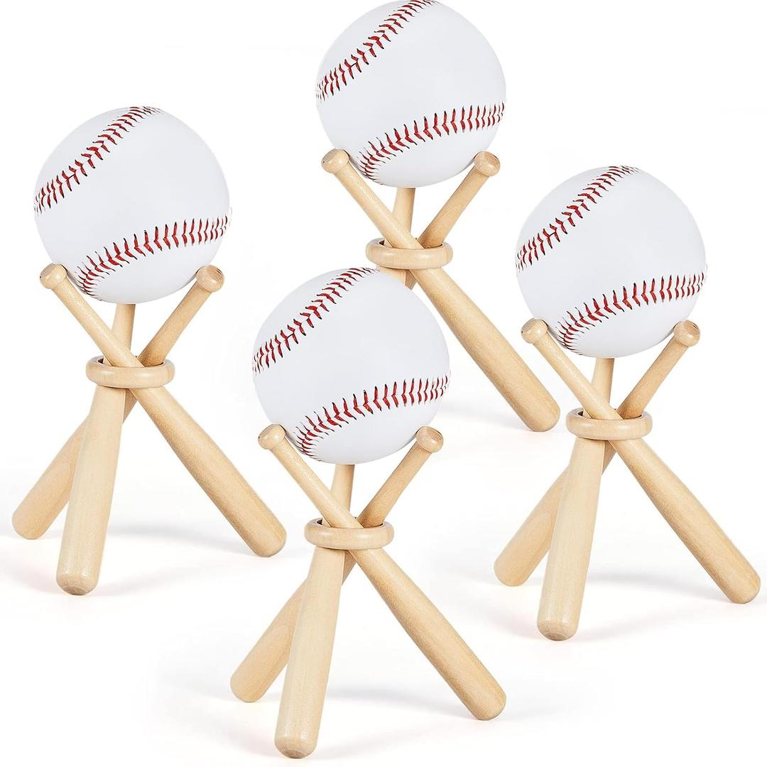 Maitys Baseball Stand Holder for Display Wooden Baseball Holder Stand Mini Sports Balls Bats Display Centerpieces Table Decorations Accessories for Friends Sports Lover Gifts