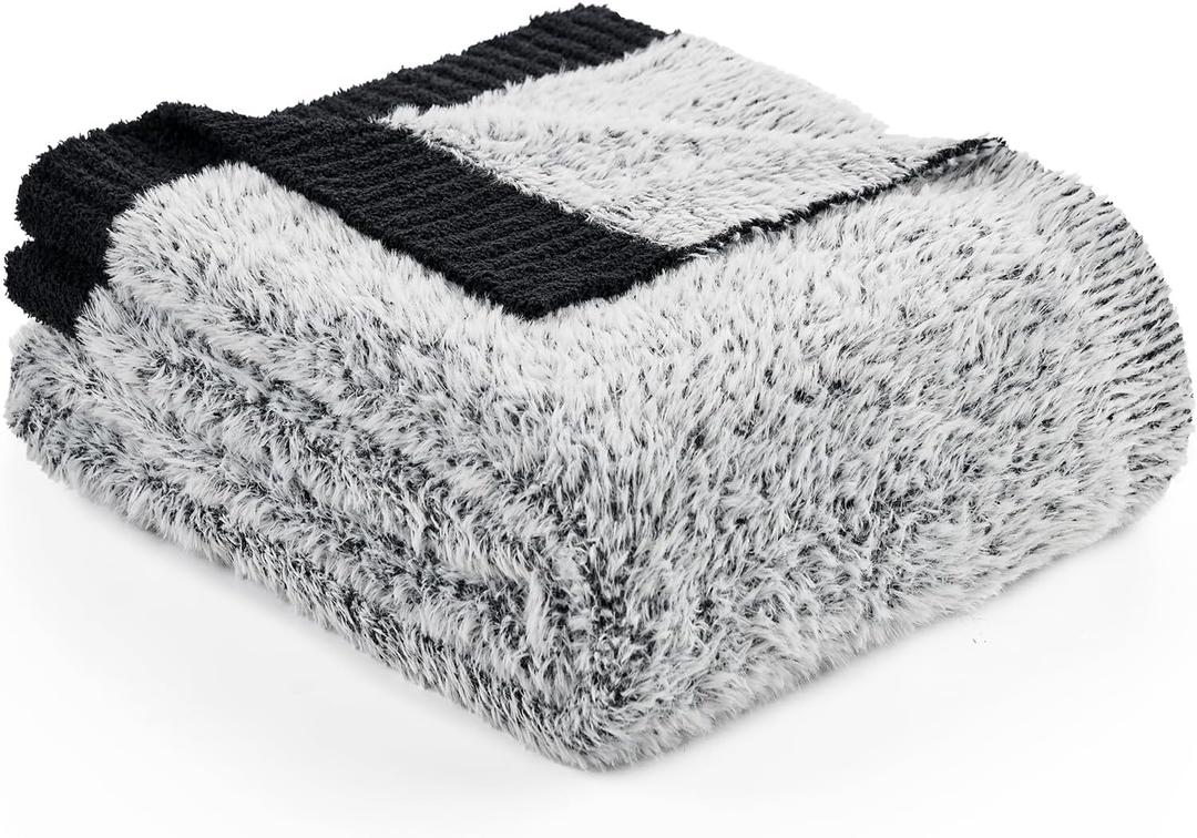 Amlie Home Knit Throw Blanket for Couch, Super Soft Fuzzy Cozy Throw, Giftable Knitted Blanket for Women Men, Birthday, Sofa Bed Living Room Decor, 50" x 60", Heather Black