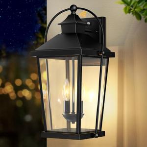 Extra Large 20" Outdoor Wall Lights, 2-Light Dusk to Dawn Porch Light Outdoor, Black Waterproof Exterior Light Fixtures, Anti-Rust Wall Sconce, Modern Outside Lights for House, Garage, Patio (20in)