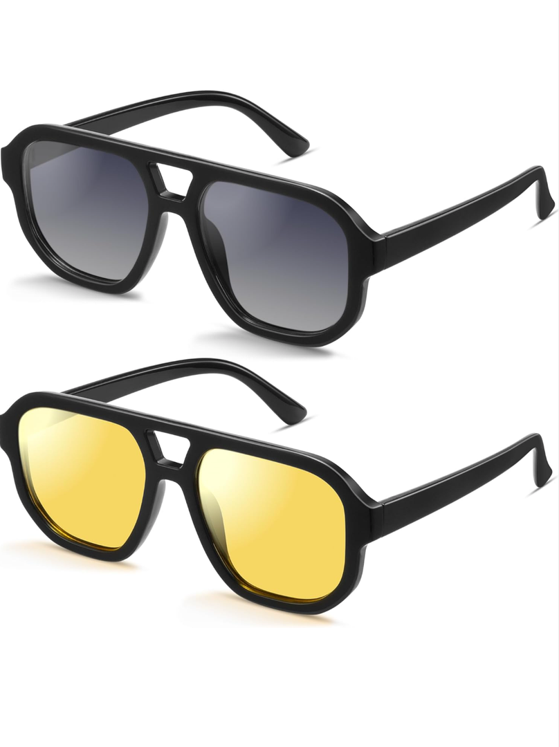 livho Trendy Polarized Square Aviator Sunglasses Women Men Square Eyewear Frame, Retro Sun Glasses for Women Men 2025 Shades  Pack of 2