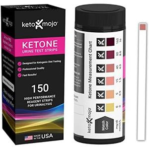 Keto-Mojo Ketone Test Strips 150ct for Ketogenic Diet - Urine Testing for Ketosis Monitoring - Extra Long with Free Keto Guide eBook & App