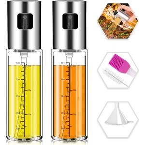 NORBASE Oil Sprayer for Cooking, 2 Pack Upgraded Olive Oil Spray Bottle Mister Refillable with Scale Air Fryer Accessories for Kitchen, Salad, Baking, BBQ, Frying
