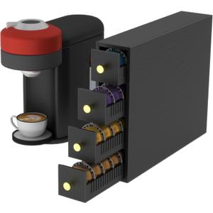Suli Coffee Pod Holder for Nespresso Vertuo, 52 Pods Large Capacity, 4-Tier Coffee Pod Organizer for Countertop, Dual Orientation, Space Saving Coffee Capsule Storage Drawer, Black