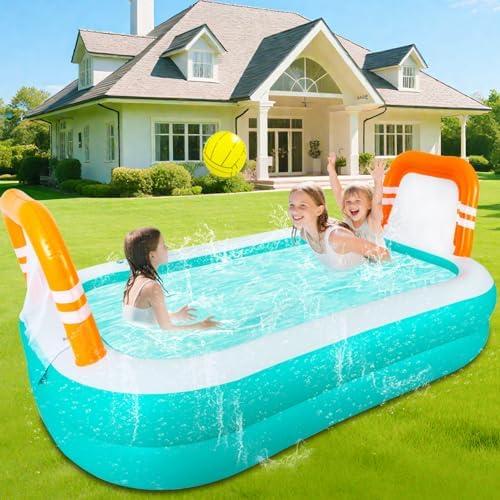 Inflatable Kiddie Swimming Pool, Volleyball Game Rectangular Pool for Kids Children Summer Outdoor Water Play, Backyard, Garden Water Fun Party, 101.5" x 67" x 19.5"