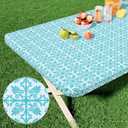 misaya Rectangle Vinyl Table Cloth, Elastic Fitted Flannel Backed Tablecloth, 100% Waterproof Plastic Table Cover Fits Folding Tables for Picnic, Camping, Outdoor (Teal, 36" x 60")