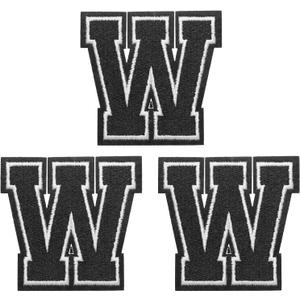 PATIKIL Iron on Letter Patches, 3 Pack Chenille Letter Patches Embroidered Patch for Repairing Jeans Clothing Bags Hats Shirts Craft, Black Alphabet W