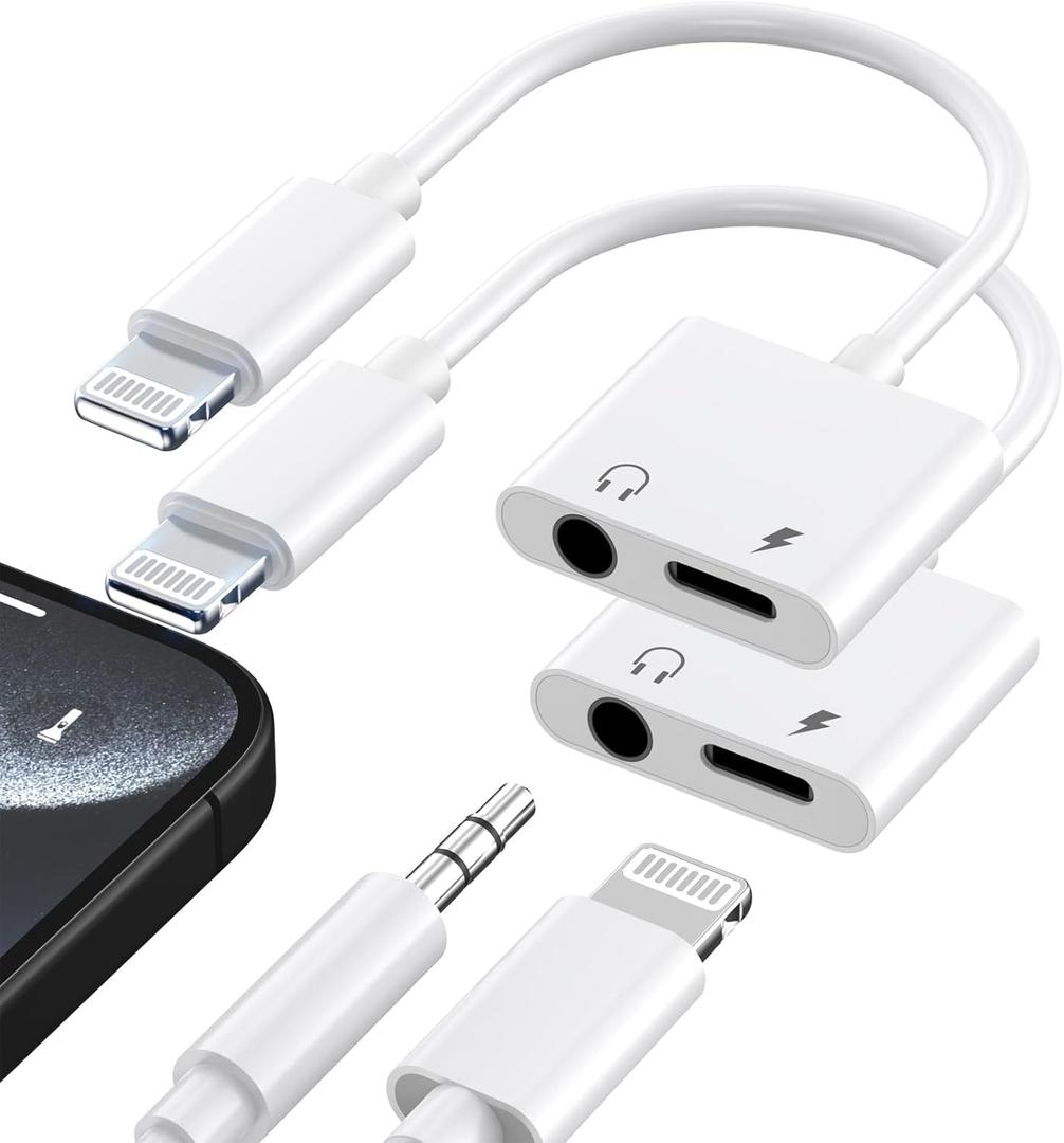 [Apple MFi Certified] iPhone Headphone Adapter, 2 in 1 Lightning to 3.5mm Aux Audio Jack & Charger Splitter, Music & Charge Dongle Cable Compatible with iPhone 14 13 12 11 Pro Max