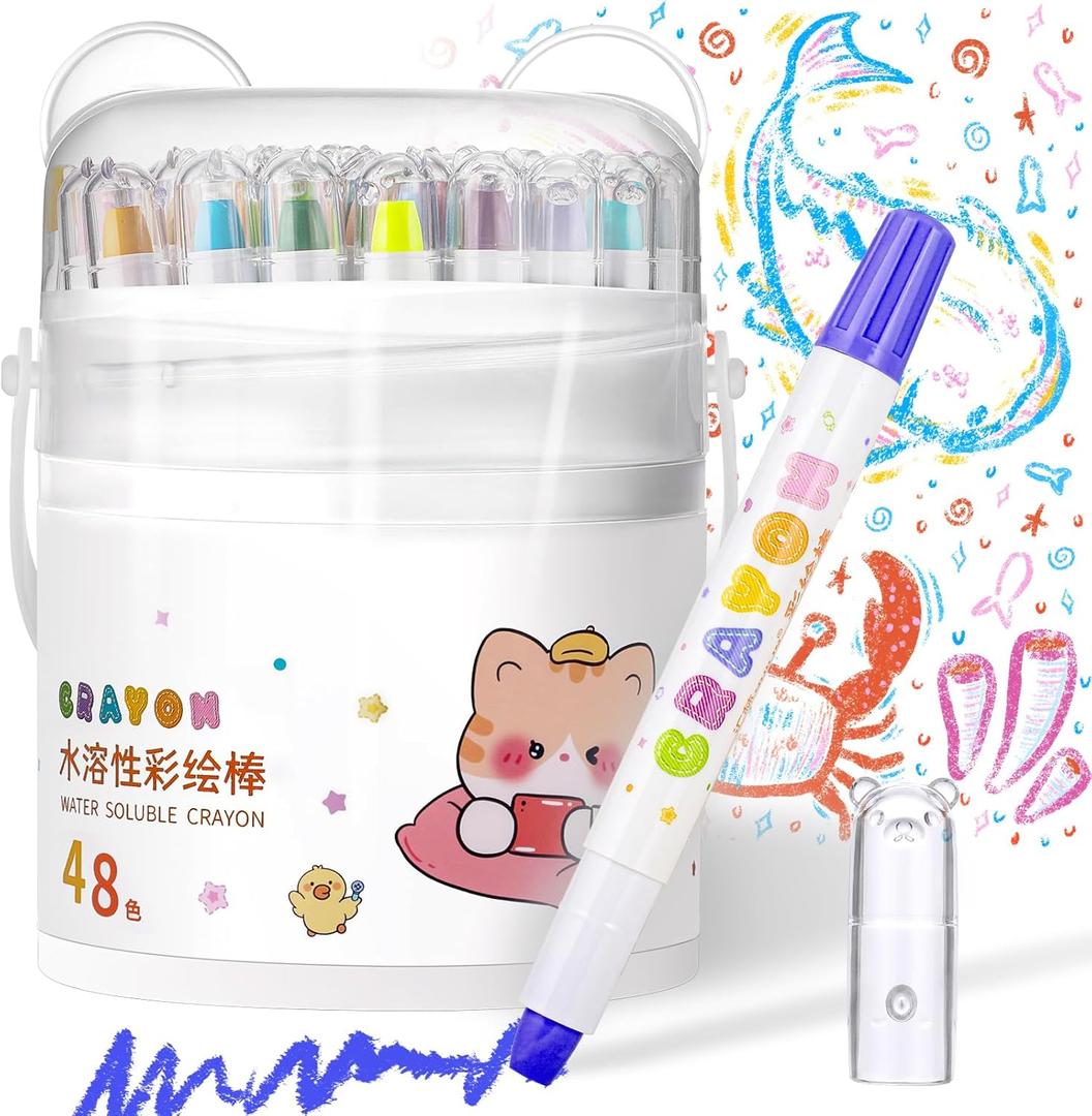 Prudiut 48 Color Silky Twistable Crayons, Washable Art Supplies, Multicultural Pastel Gel Crayons, Easy Grip Coloring Gift