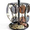 Sunglasses Stand with Jewelry Tray Base, 12 Pairs Eyeglass Holder Rack, Glasses Organizer for Entryway Bedroom Dresser, Countertop Sunglasses Display for Home Decor (Metal+Black)