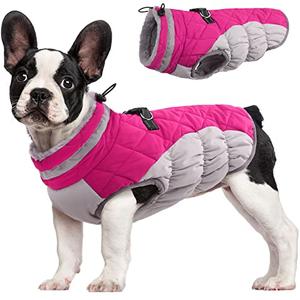 FUAMEY Dog Coat, Medium, Pink, Faux Fur - Waterproof, Windproof, Reflective Cold Weather Coat with Built-in Harness, Fits Dogs 11 lbs and Up M
