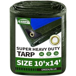 TARPAL 10x14 Tarp Heavy Duty Waterproof Tarp 16mil Thick Tarps with Metal Grommets Every 17.7" UV&Tear Resistant All-Weather Protection Cover for Firewood, Roof, Pool & Outdoor Furniture (Green/Blue)