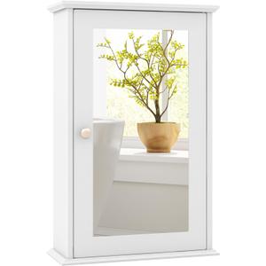 Tangkula Bathroom Medicine Cabinet with Mirror, Wall Mounted Single Mirror Door Storage Cabinet w/Adjustable Shelf, Wall Cabinet w/Reversible Door for Bathroom Living Room Hallway (White)