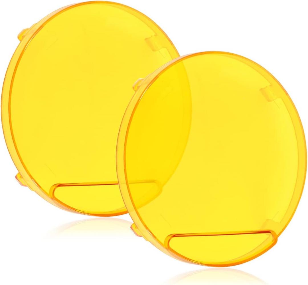 Auxbeam Round Amber Light Covers 7 inch, Off Road Protective Covers Yellow Fog Light Bar Polycarbonate Lens for Offroad Truck Lights Bumper Roof Auxiliary Driving LED Pods, Pair