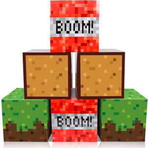 6Pieces Large Pixel Mine Party Boxes Pixel Video Game Party Decorations Pixel Miner Theme Birthday party Supplies Pixel Miner Video Gaming Centerpieces Boxes for Kid Teen Gift Birthday Party Favor