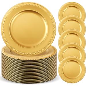 50 Pcs 13" Vintage Gold Charger Plates Round Beaded Chargers Bulk for Dinner Plates Serving for 50 Guests for Antique Wedding Holiday Party Bridal Shower Event Dinner Table Setting Decoration