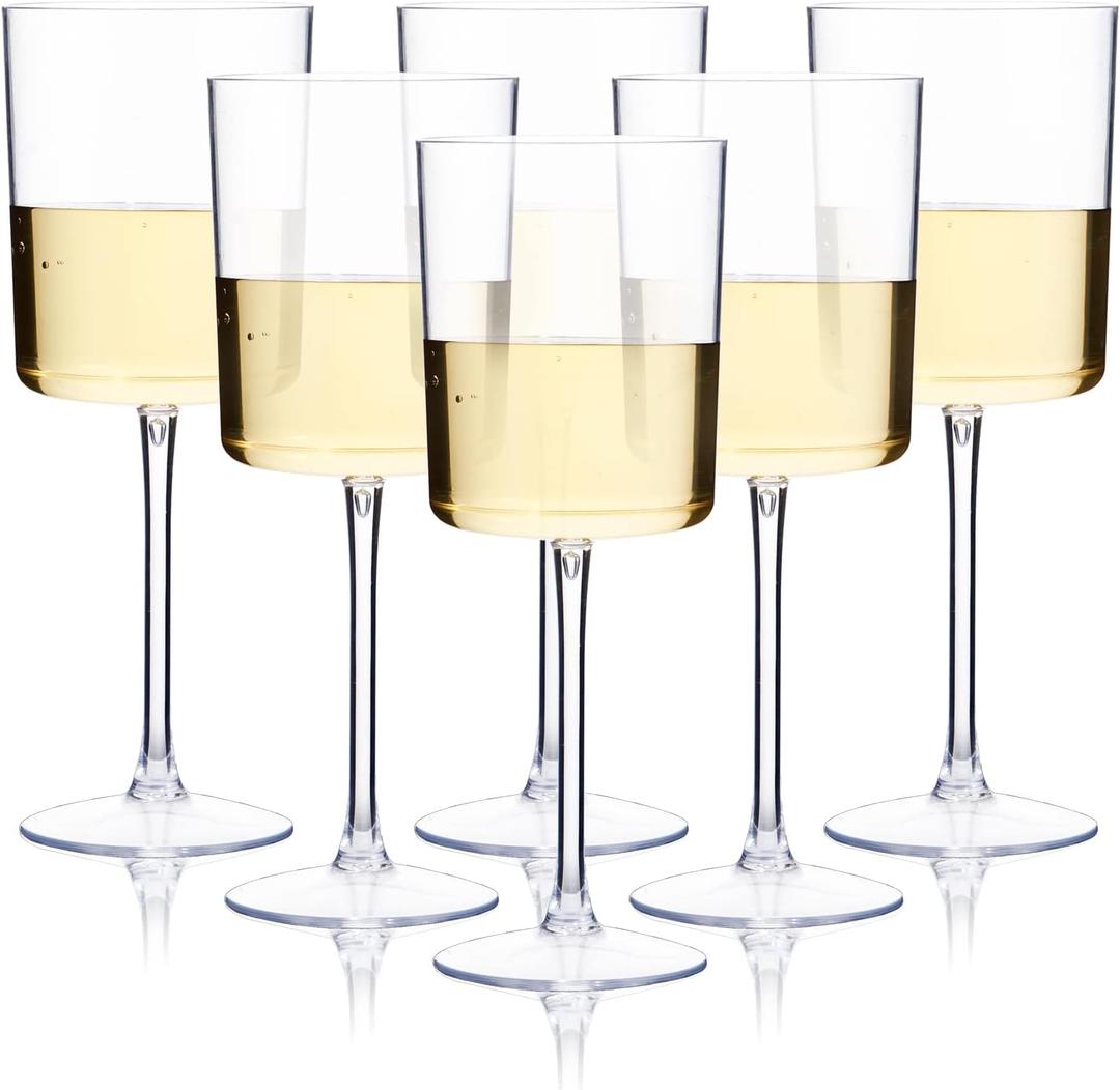 Ciaell 6 Pack Plastic Wine Glasses - 10 Oz Plastic Disposable Wine Glasses with Stem Perfect for Parties & Weddings & Poolside & Outdoors & Camping