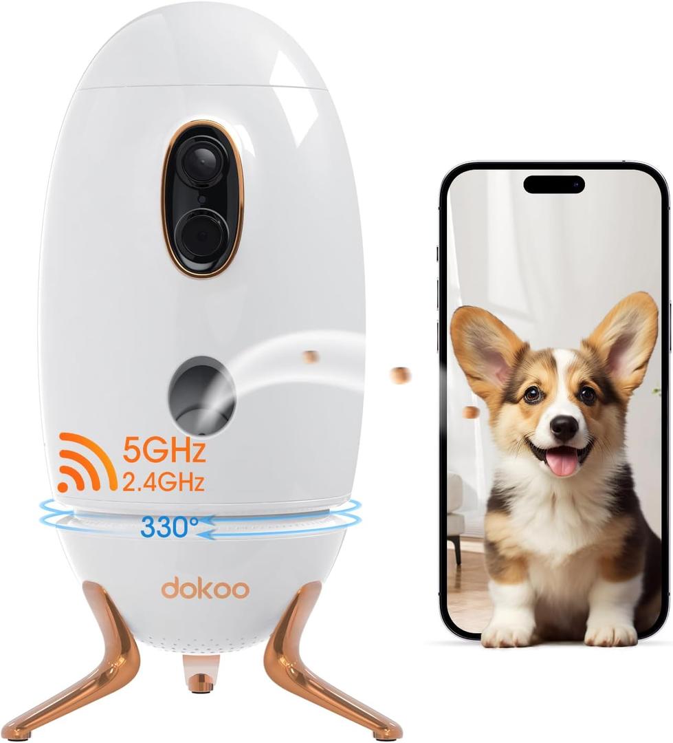 Dog Camera with Treat Dispenser, 2K 330° View Pet Monitor with Phone App, Night Vision, 2.4 &5G WiFi, Interactive 2-Way Audio Speaker, Motion Detection, Smart Home Indoor Cam, No Subscription Fee