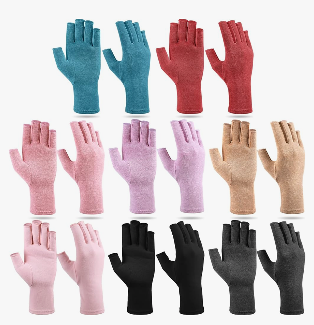 Crowye 8 Pairs Arthritis Compression Gloves Relieve Muscle Pain Fingerless Gloves Bulk Typing coverings for Women Men M
