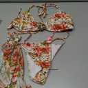 Verdusa Women's 3 Piece Floral Leopard Sexy Halter Bikini Set Summer Swimsuit with Cover Up Skirt (Orange, M)
