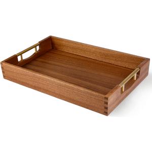LotFancy Wood Serving Tray, 17x13 Inch, Large Ottoman Tray with Handles, Decorative Wooden Tray for Living Room, Ottoman, Coffee Table, Countertop Centerpiece (Brown)