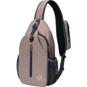 WATERFLY Crossbody Sling Backpack Sling Bag Travel Hiking Chest Bags Daypack (Flaxen) (Small, Khaki)