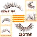 Brown Lashes Natural Look False Eyelashes Wispy Cat Eye Lashes C-Curly Dark Brown Fake Lashes 16mm Slightly Faux Mink Eyelashes Strip 10 Pairs Pack