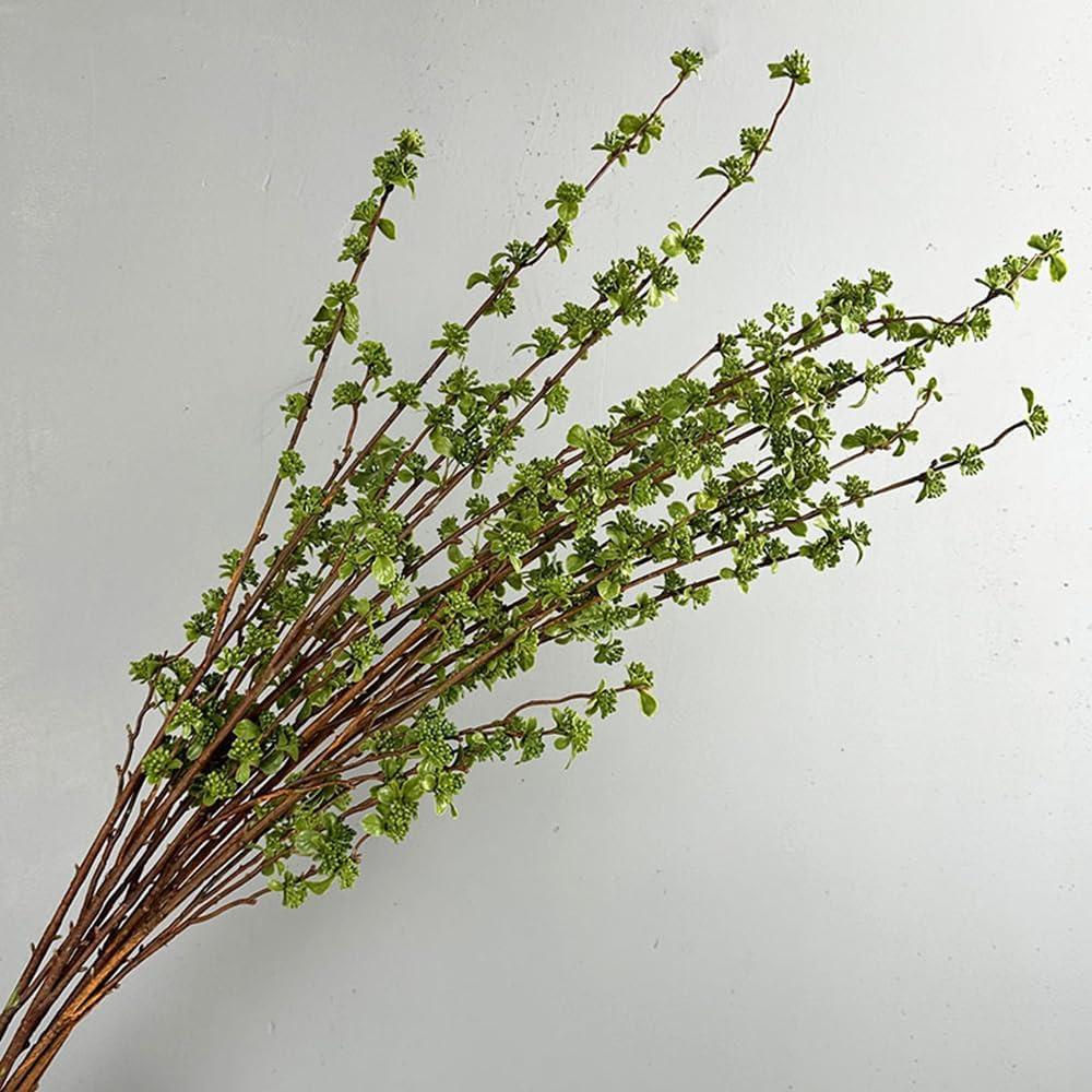 3Pcs Artificial Branches with Green Buds 38" Evergreen Faux Plastic Plant Stem for Vase DIY Home Office Party Indoor Outdoor Fall Decor (Green)