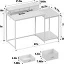 SINPAID 47 inch Computer Desk with Printer Shelf, Gaming Desk with Monitor Stand and Drawers, Reversible Home Office Desk with Storage Shelves and 2 Hooks, Home Workstation for Study Writing, White, 47x19 in