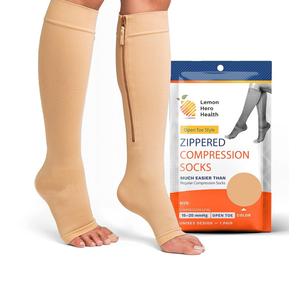 Lemon Hero Zipper Compression Socks 15-20 mmHg Open Toe, Medical Zip Up Compression Stockings for Women and Men - Improves Blood Circulation, Relieves Pain & Swelling XXXL