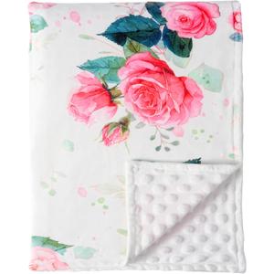 Baby Blanket 30" x 40" Pink Rose,Super Soft Floral Minky Blanket for Boys Girls,Double Layer with Dotted Backing,Crib Receiving Blanket for Nursery/Stroller/Toddler Bed/Carseat